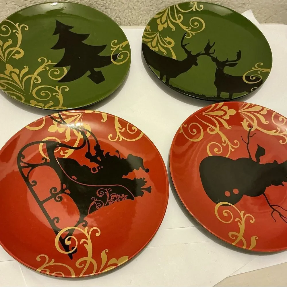 4 noble excellence piece Gold Scroll Black Stoneware Plate